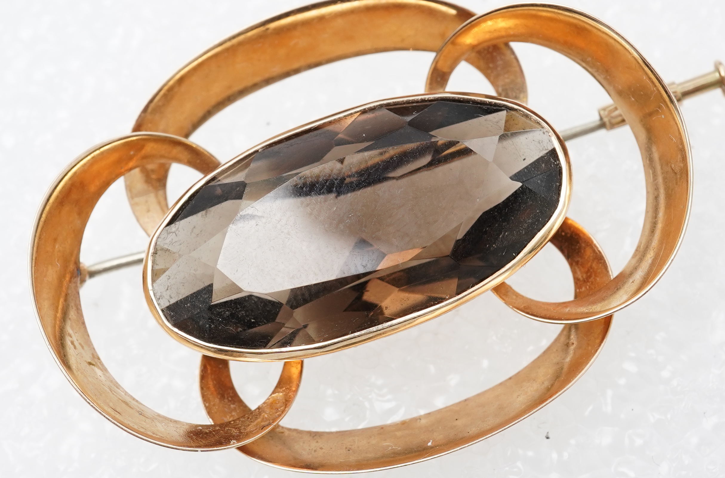 A smoky quartz brooch, mid 20th century